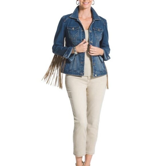 COPY - Chico's Platinum Fringe Denim Jacket - VINTAGE LOOK! NWOT - Picture 5 of 11